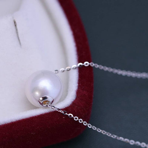 10-12mm Classic White Freshwater Pearl Floating Pendant Necklace - House Of Pearls